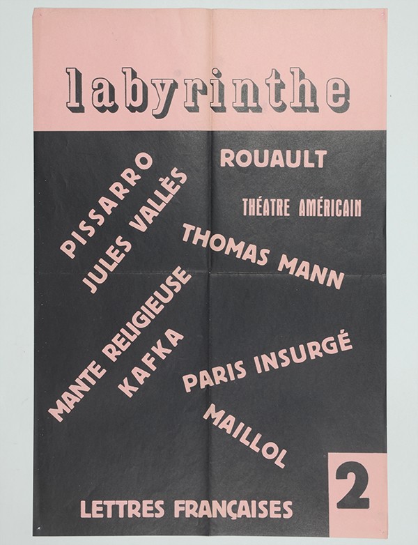 KAFKA Franz Labyrinthe Affiche annonçant la parution du deuxième numéro de la revue Labyrinthe créée et dirigée par Albert Skira