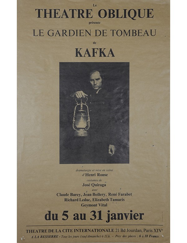 RONSE Henri Le Gardien de tombeau Théâtre de la Cité Internationale 1972 Affiche annonçant les représentations 