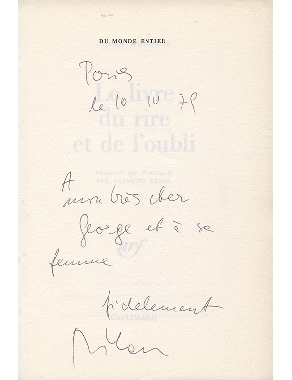 KUNDERA Milan Le Livre du rire et de l'oubli Gallimard 1979 édition originale française envoi autographe signé