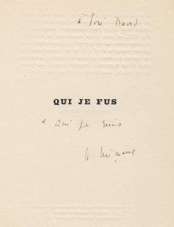 MICHAUX Henry Qui je fus Nouvelle Revue Française 1927 édition originale vélin simili cuve envoi autographe signé à José David