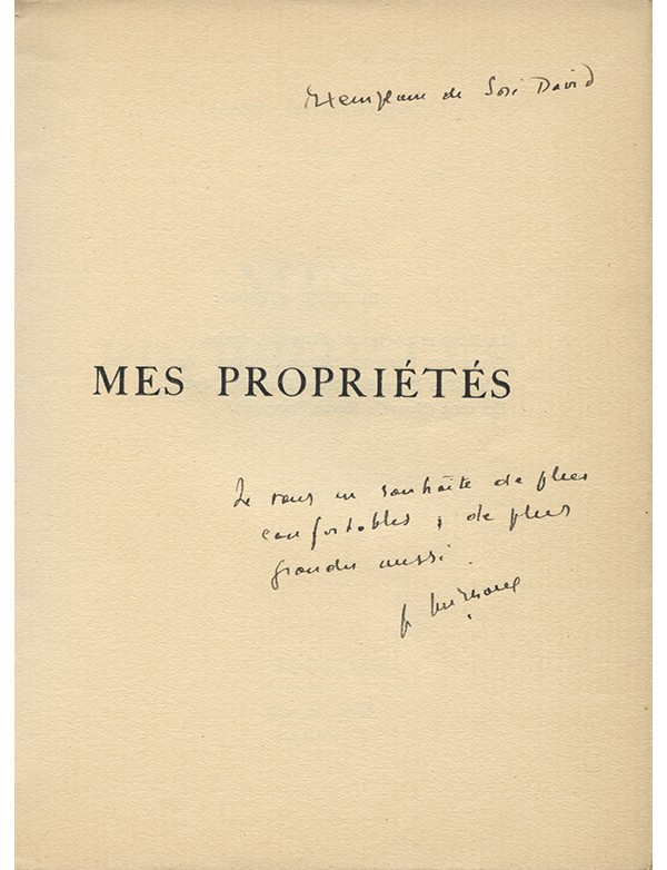 MICHAUX Henri Mes propriétés Jacques-Olivier Fourcade 1929 édition originale sur vergé antique Hollande envoi autographe signé à