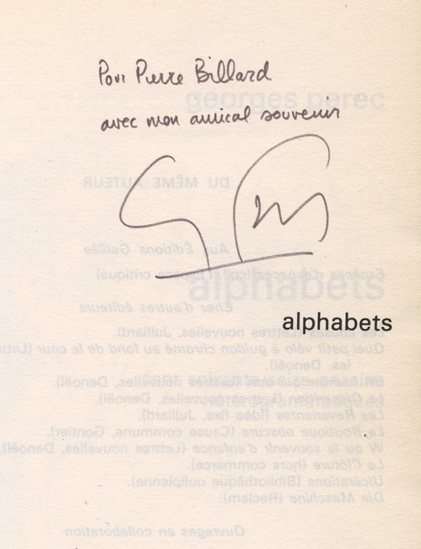 PEREC Georges Alphabets Galilée 1976 édition originale illustrée par Dado envoi autographe signé à Pierre Billard