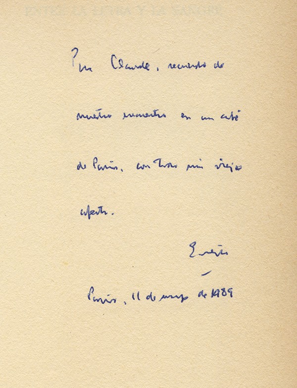 SABATO Ernesto Entre la letra y la sangre Seix Barral 1989 première édition en espagnol envoi autographe signé à Claude Couffon