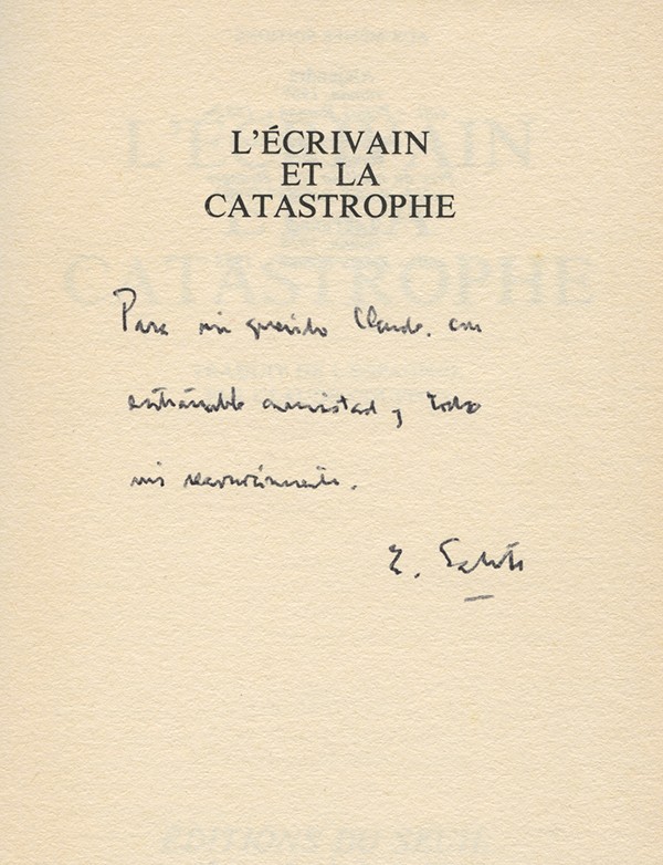 SABATO Ernesto L'Écrivain et la catastrophe Seuil 1986 édition originale envoi autographe signé à Claude Couffon
