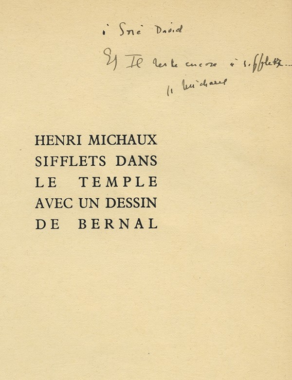 MICHAUX Henri Sifflets dans le temple GLM Repères 1936 édition originale illustrée d'un dessin de Bernal envoi autographe signé 