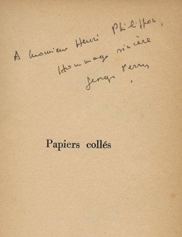 PERROS Georges Papiers collés Gallimard Le Chemin 1960 édition originale service de presse envoi autographe signé Henri Philipon