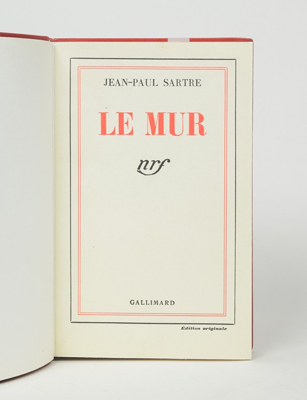 SARTRE Jean-Paul Le Mur Gallimard 1939 édition originale sur vélin pur fil premier papier reliure en plein chagrin