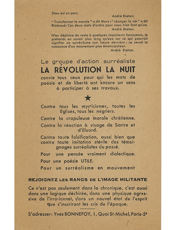 BONNEFOY Yves La Révolution La Nuit 1946 Tract