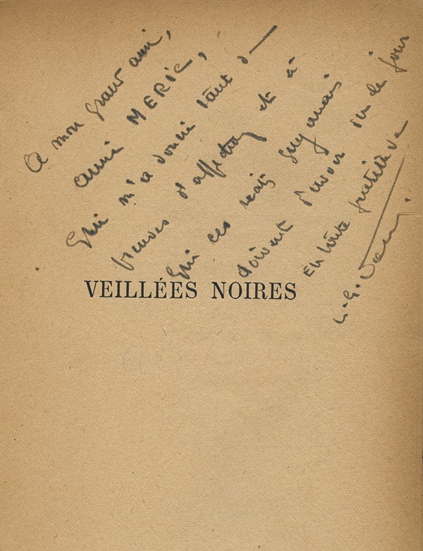 DAMAS Léon-Gontran Veillées noires Stock 1923 édition originale envoi autographe signé à Aimé Meric