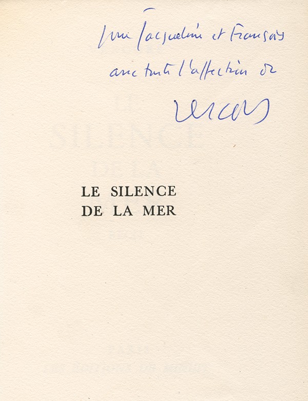 VERCORS Le Silence de la mer La Marche à l'étoile Les Armes de la nuit Minuit 1946 envoi autographe signé à son fils