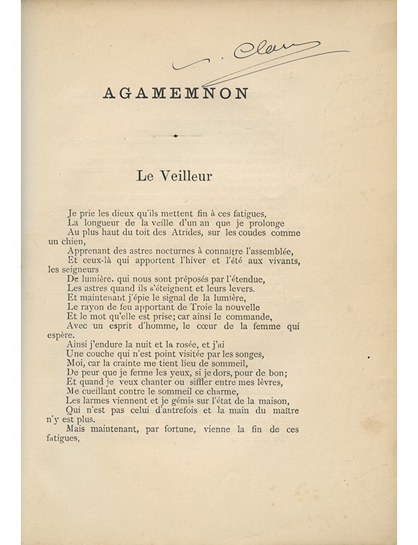 CLAUDEL Paul L'Agamemnon d'Eschyle Fou Tchou 1896 édition originale de la traduction signé par Paul Claudel broché