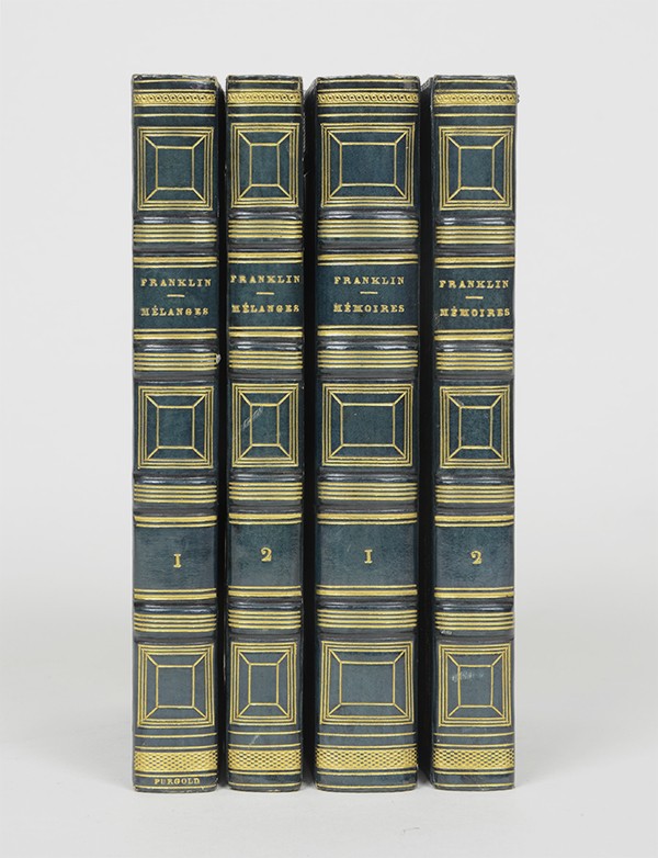 FRANKLIN Benjamin Mélanges Mémoires Renouard 1924 1928 admirables reliures romantiques de Purgold en plein veau glacé