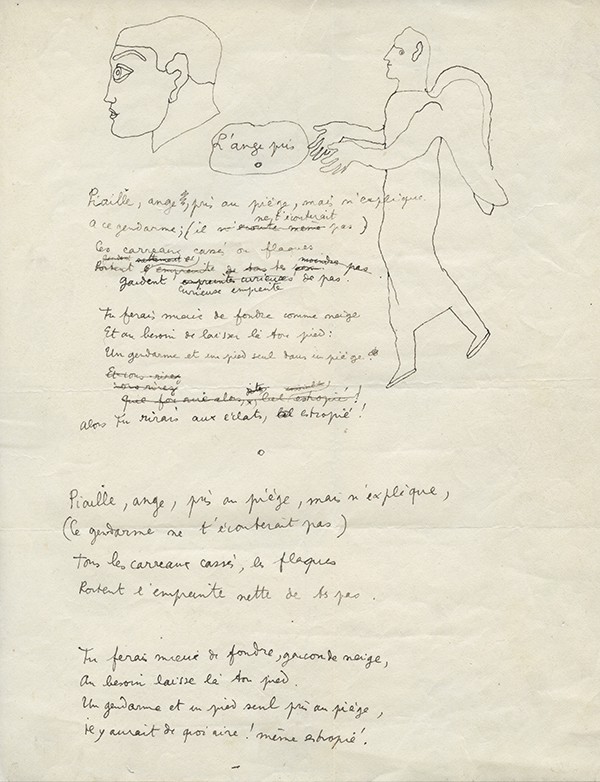 COCTEAU Jean L'Ange pris manuscrit autographe dessins originaux ratures et corrections