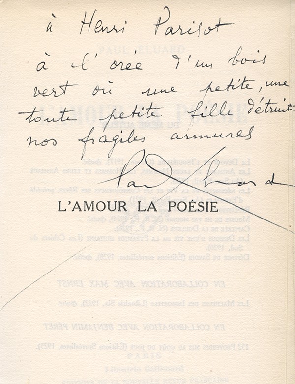ELUARD Paul L'Amour la Poésie Nouvelle Revue Française 1929 édition originale vélin pur fil grand papier envoi autographe signé 