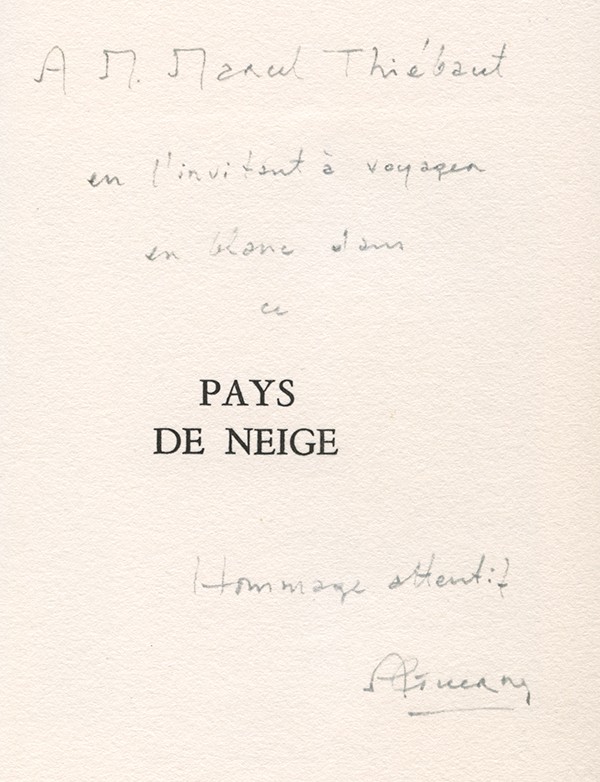 KAWABATA Yasunari Pays de neige Albin Michel 1960 édition originale envoi autographe signé d'Armel Guerne à Marcel Thiébaut