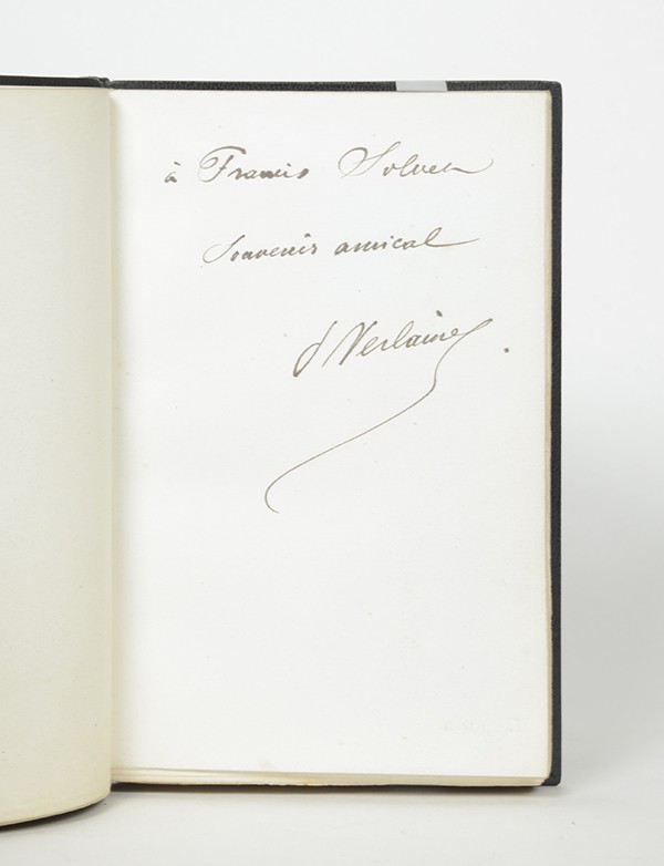 VERLAINE Paul Poèmes saturniens Alphonse Lemerre 1866 édition originale envoi autographe signé à Francis Solvet plein maroquin