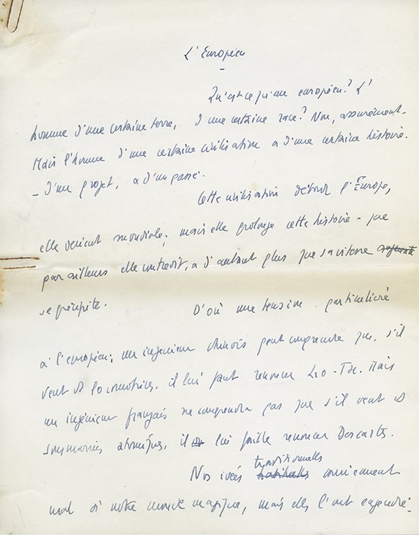 BERL Emmanuel L'Européen manuscrit autographe signé de ce texte sur la civilisation européenne