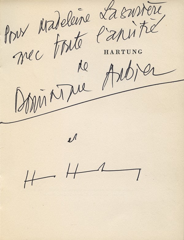 AUBIER Dominique Hartung Le Musée de Poche 1961 édition originale envoi autographe signé de l'auteur contresigné par l'artiste à