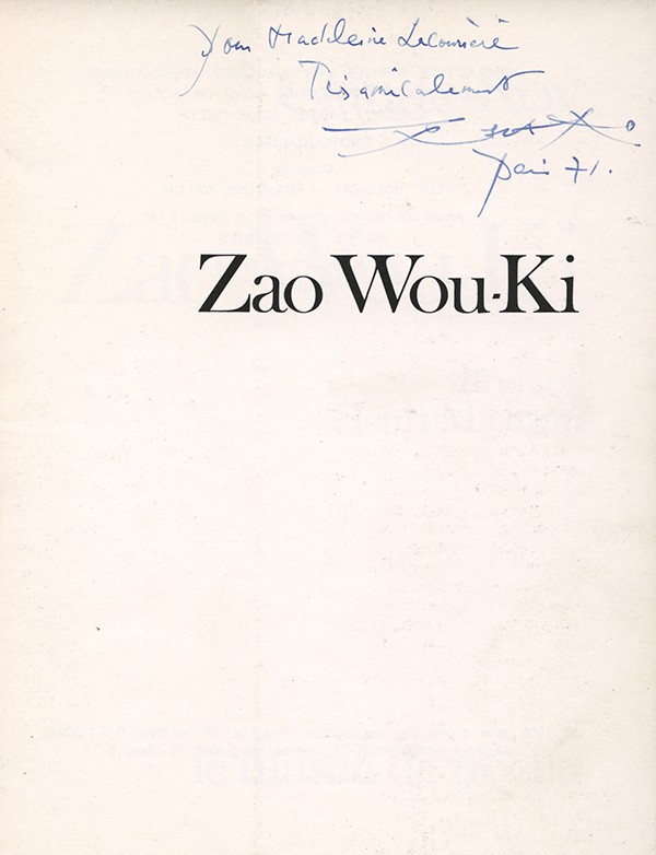 ROY Claude Zao Wou-ki Le Musée de Poche 1970 édition originale envoi autographe signé de l'artiste à Madeleine Lacourière