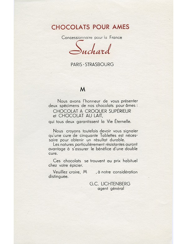BETTENCOURT Pierre Fausse publicité pour les chocolats Suchard