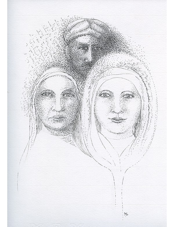 TOURNIER Michel le Miroir magique 1988 manuscrit autographe signé illustré de 2 dessins originaux signés de Gregory Masurovosky