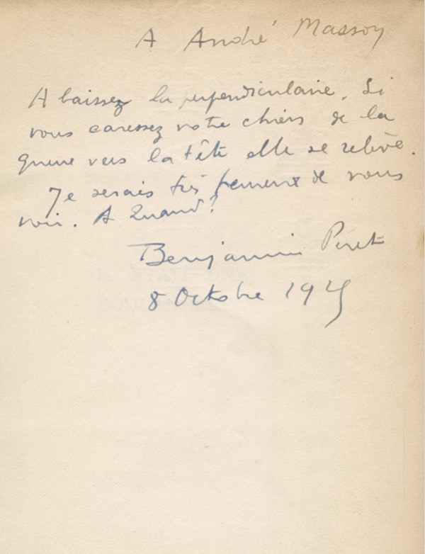 PÉRET (Benjamin) Il était une boulangère envoi à André Masson