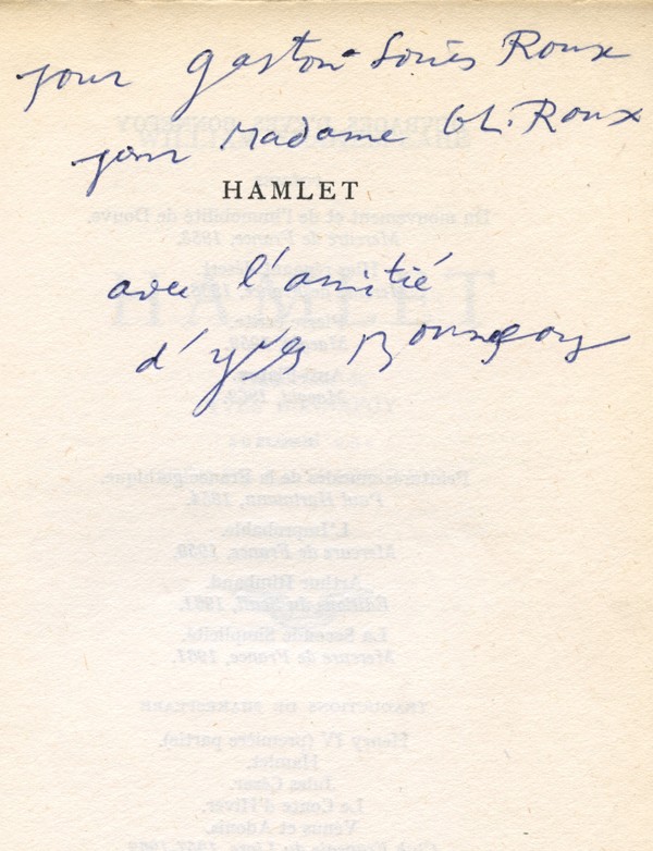 SHAKESPEARE (William) Hamlet Envoi de Yves Bonnefoy